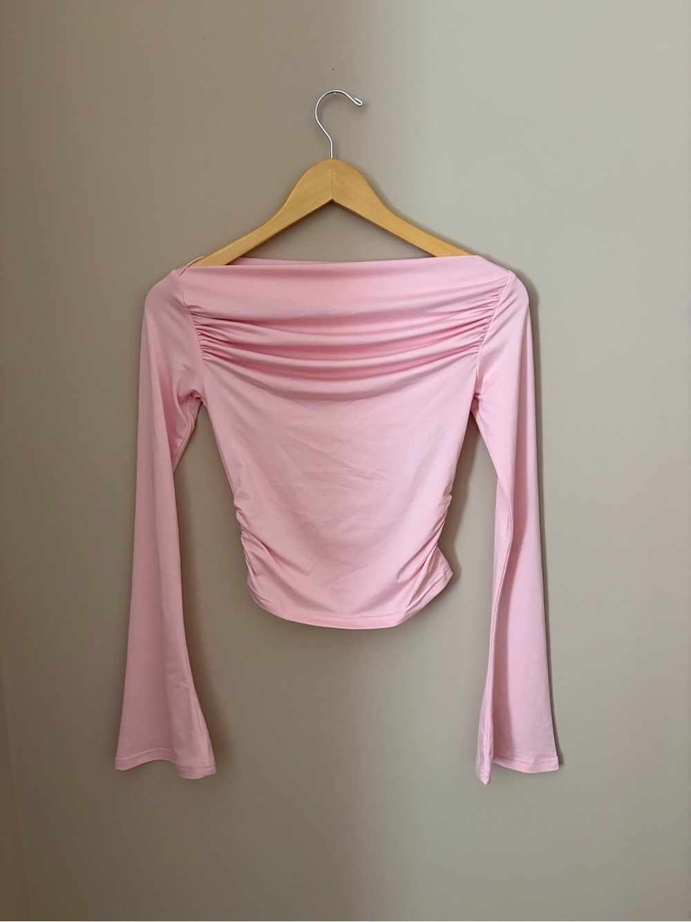 Edikted Light Pink Long-Sleeve Boatneck Top with bell sleeves Sz XS - Picture 7 of 11